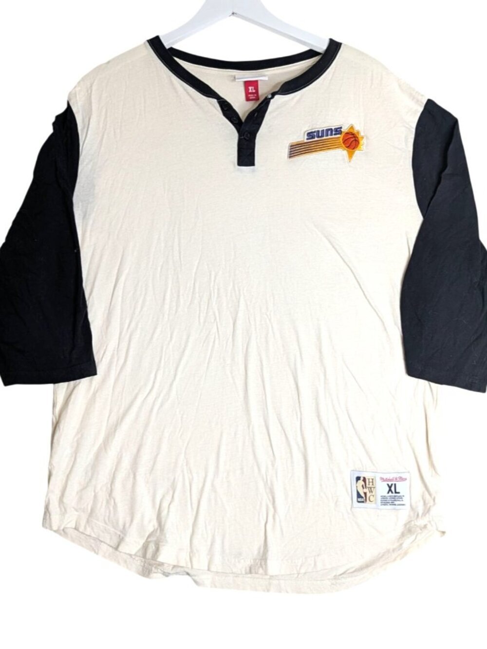 Mens Phoenix Suns Mitchell & Ness Cream Icon 3/4-Sleeve Henley T-Shirt XL
